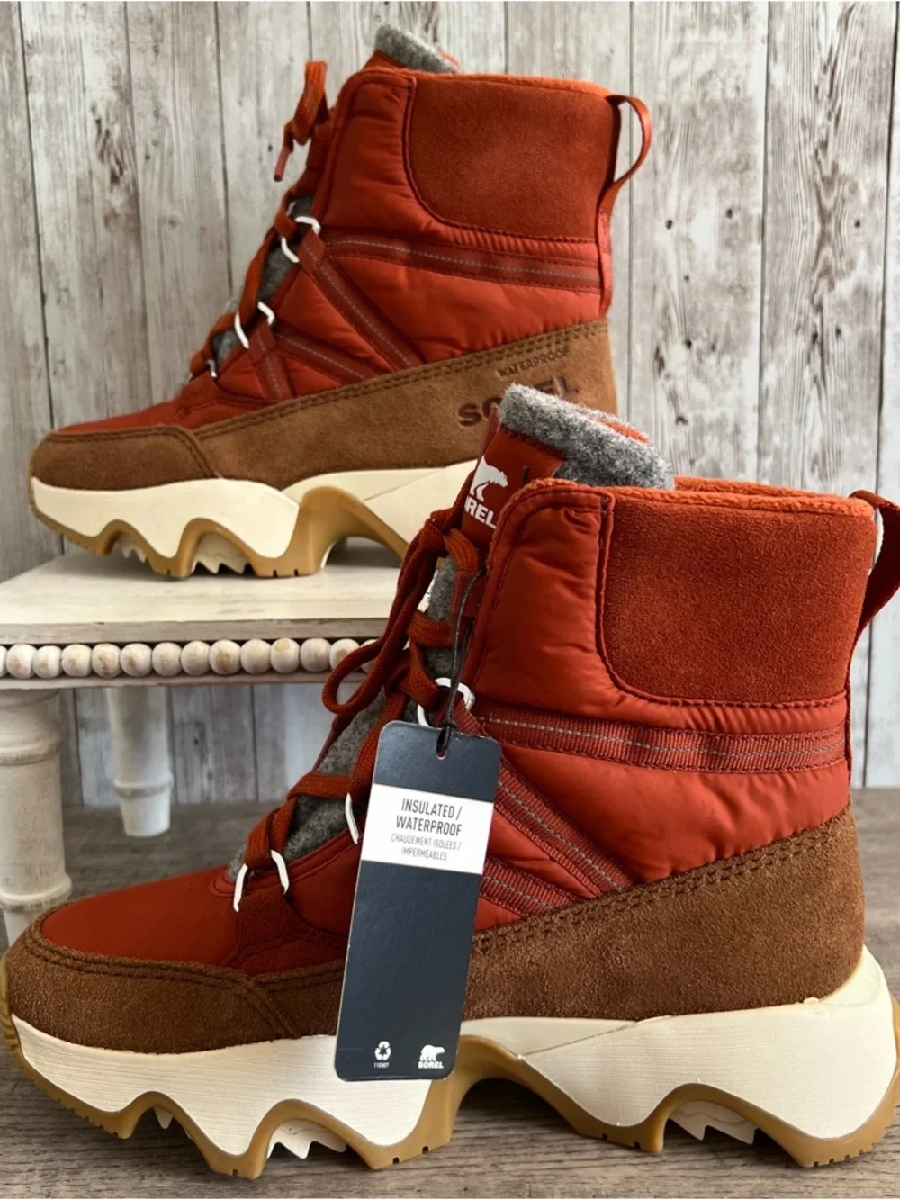 Sorel Kinetic Impact Sport Waterproof  Women's Red & Brown Winter Boots New 7.5